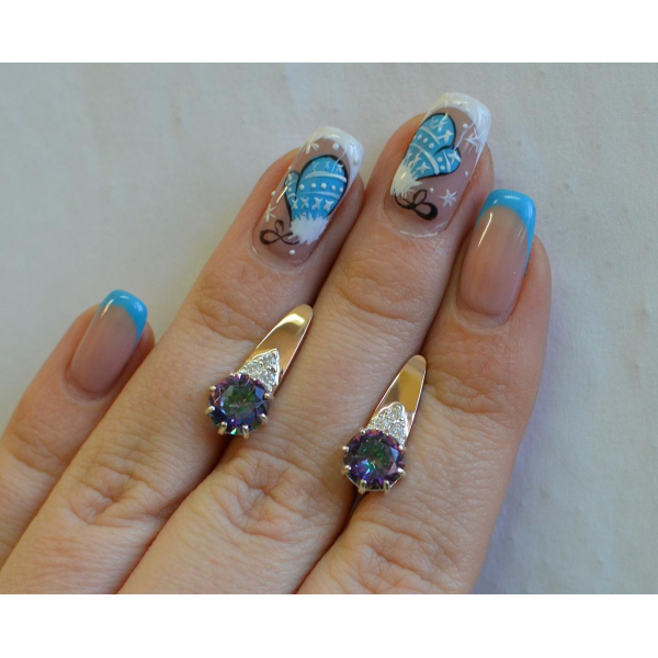 Серебряные серьги с золотыми вставками (124с)