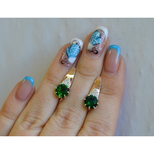 Серебряные серьги с золотыми вставками (124с)