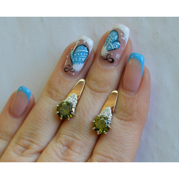 Серебряные серьги с золотыми вставками (124с)