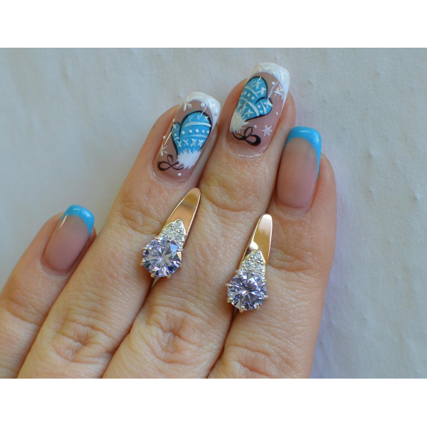 Серебряные серьги с золотыми вставками (124с)