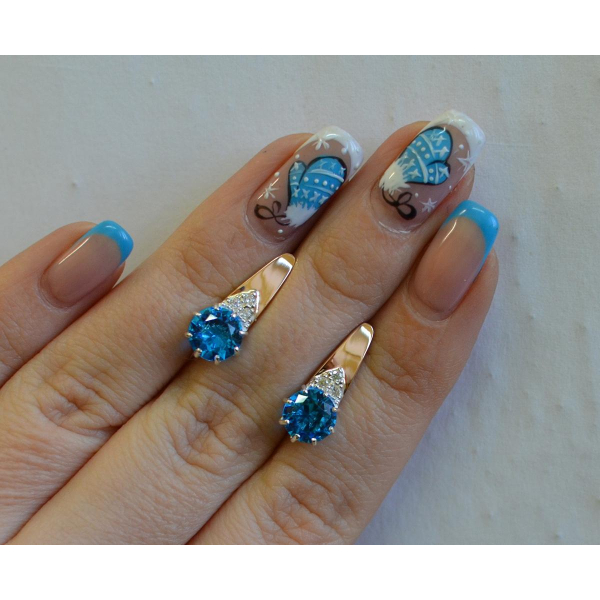 Серебряные серьги с золотыми вставками (124с)