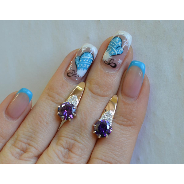 Серебряные серьги с золотыми вставками (124с)