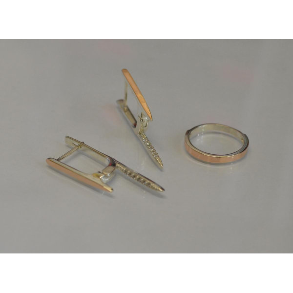 Серебряный комплект с золотыми вставками (127)