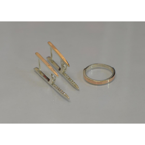 Серебряный комплект с золотыми вставками