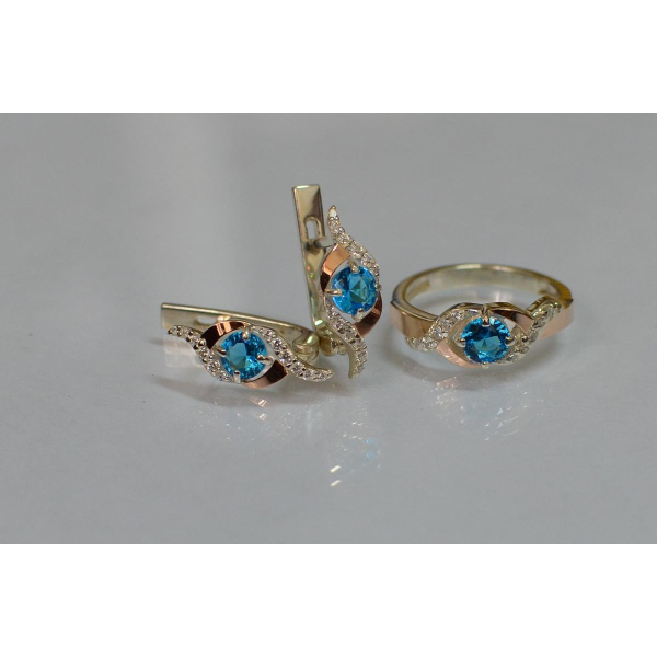 Серебряный гарнитур с золотыми пластинами (128)