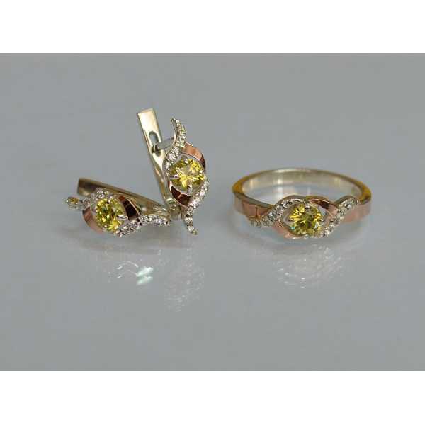 Серебряный гарнитур с золотыми пластинами (128)