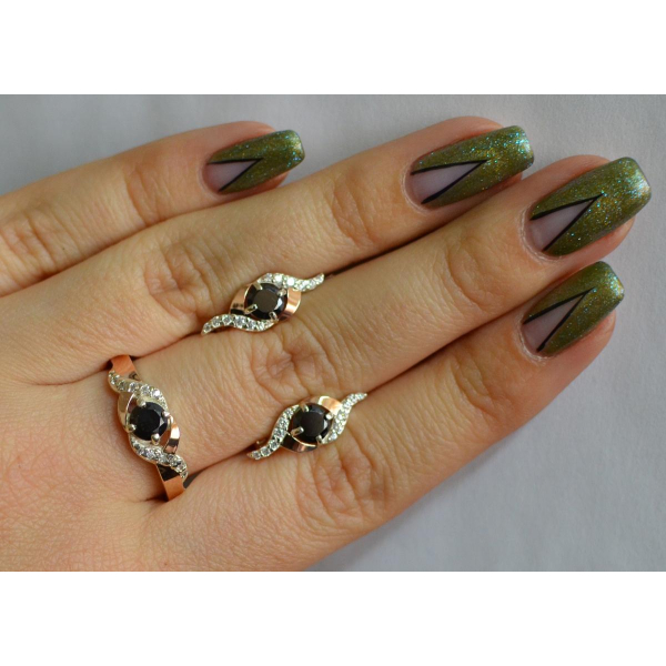 Серебряный гарнитур с золотыми пластинами (128)