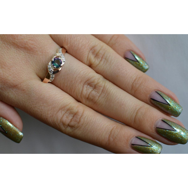 Серебряное кольцо с золотыми вставками (128к)