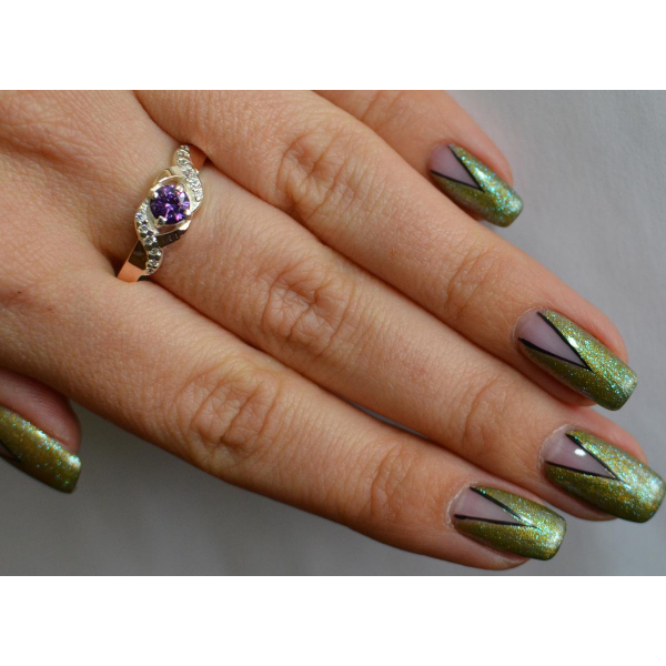 Серебряное кольцо с золотыми вставками (128к)