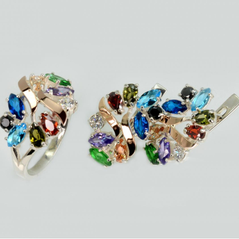 Серебряный набор с золотыми пластинами