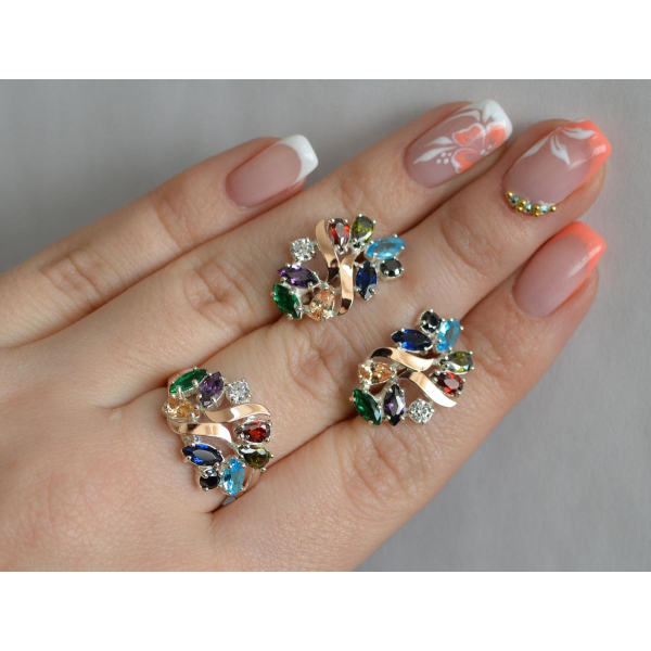 Серебряный набор с золотыми пластинами (133)