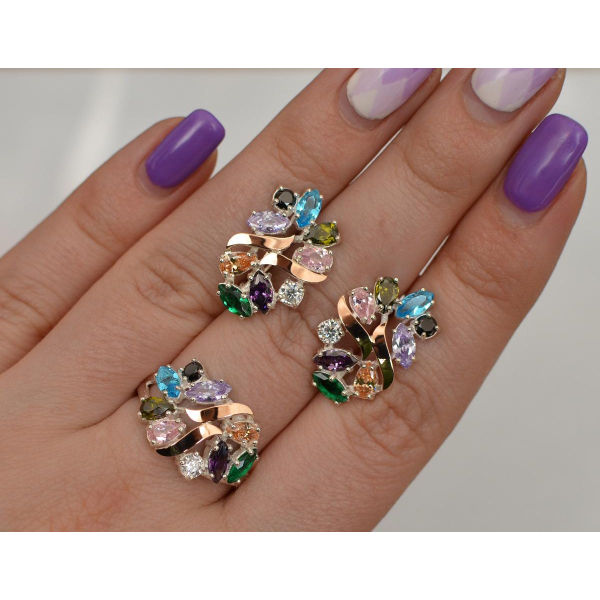 Серебряный набор с золотыми пластинами (133)