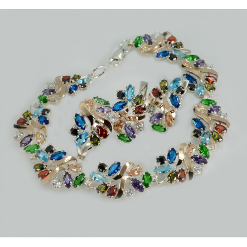 Серебряный комплект украшений( Браслет, серьги и кольцо)