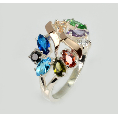 Срібна каблучка з золотими вставками