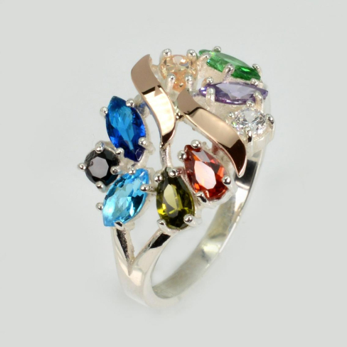 Серебряное кольцо с золотыми вставками