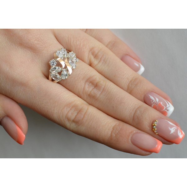 Серебряное кольцо с золотыми вставками (133к)