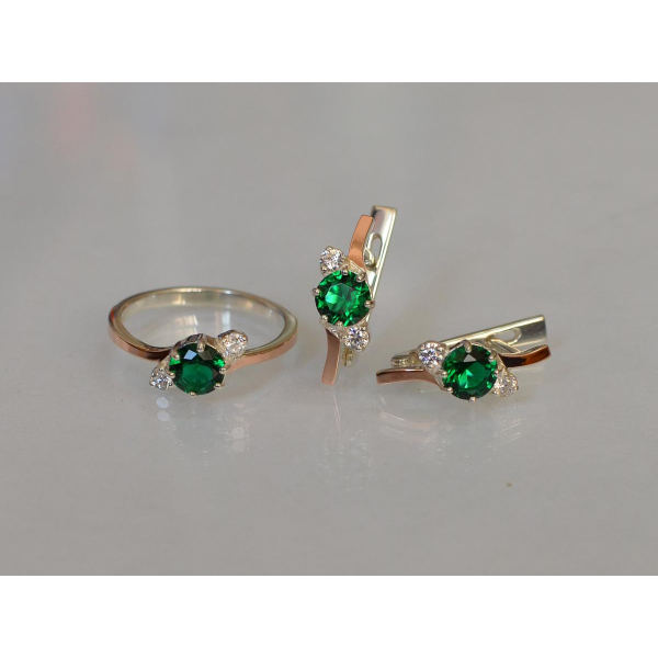 Серебряный комплект с золотыми вставками (134)