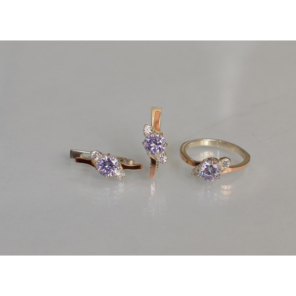 Серебряный комплект с золотыми вставками (134)