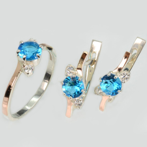 Серебряный комплект с золотыми вставками