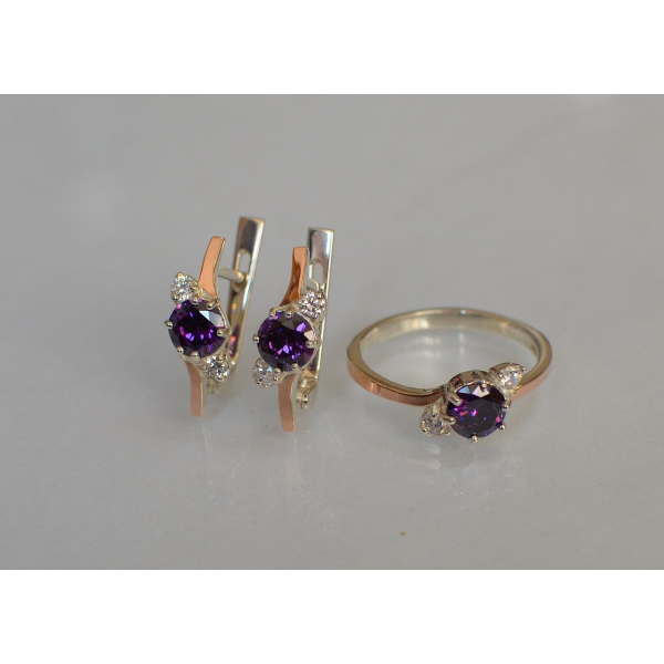 Серебряный комплект с золотыми вставками (134)