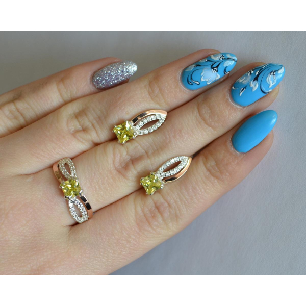 Срібний набір з золотими вставками (136)