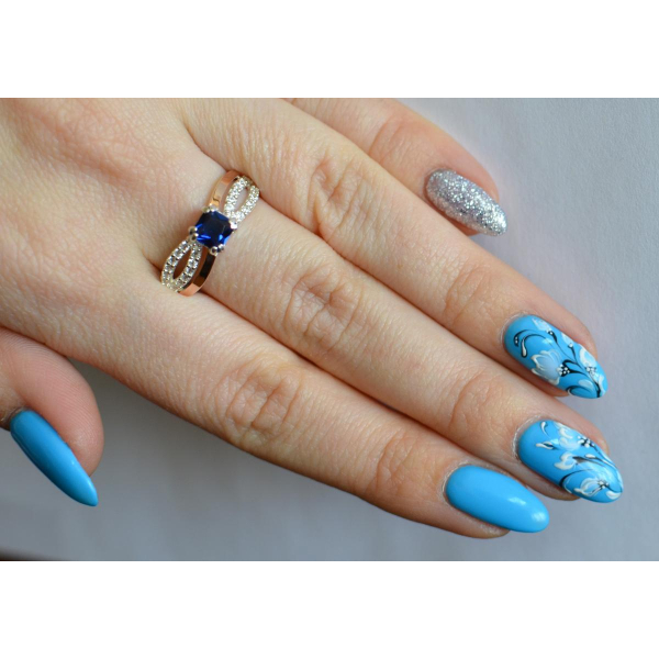 Серебряное кольцо с золотыми вставками (136к)