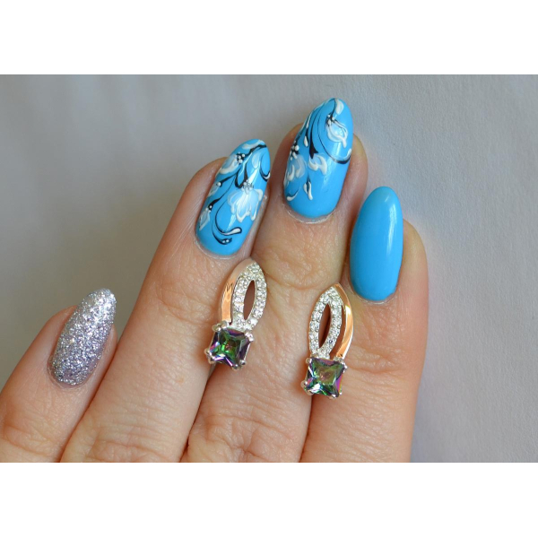 Серебряные серьги с золотыми вставками (136с)