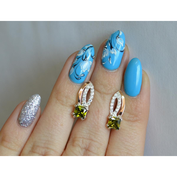 Серебряные серьги с золотыми вставками (136с)