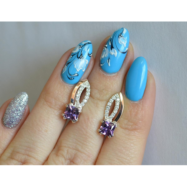 Серебряные серьги с золотыми вставками (136с)