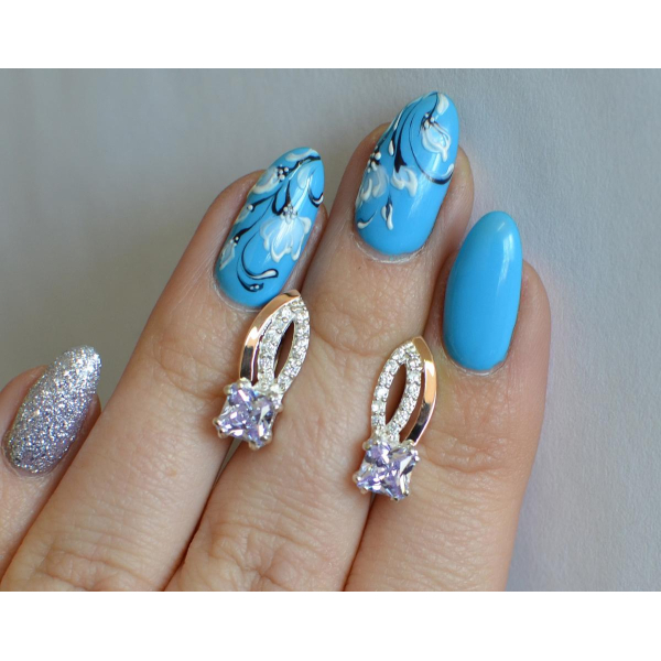 Серебряные серьги с золотыми вставками (136с)