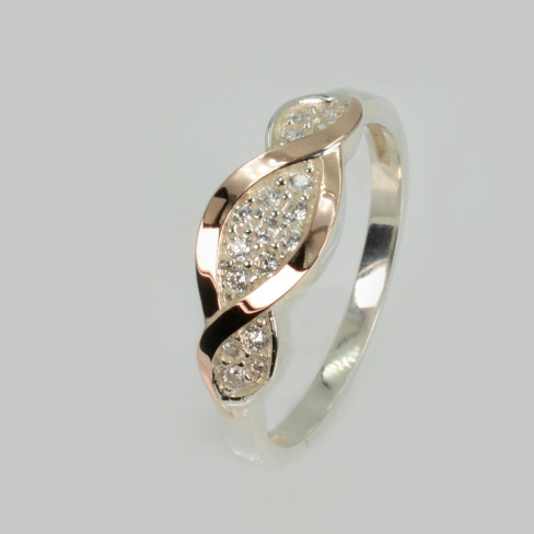 Срібне кільце з золотими пластинами