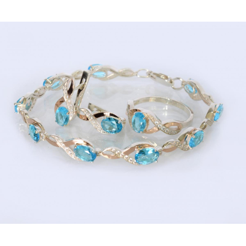 Срібний комплект прикрас( Браслет, сережки та каблучка)