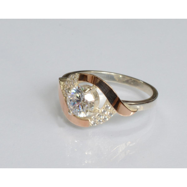 Серебряное кольцо с золотыми накладками (144к)