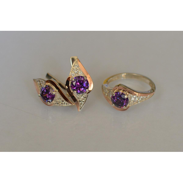 Серебряный набор с золотыми пластинами (145)