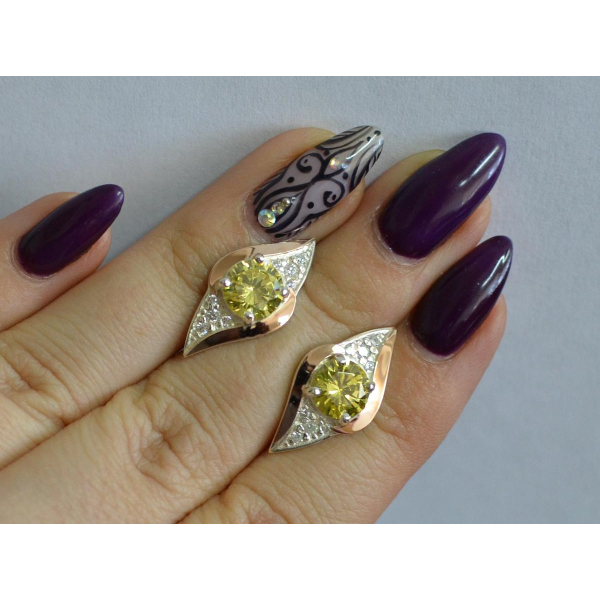 Серебряные серьги с золотыми вставками (145с)