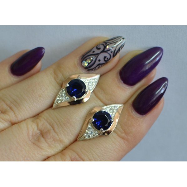 Серебряные серьги с золотыми вставками (145с)