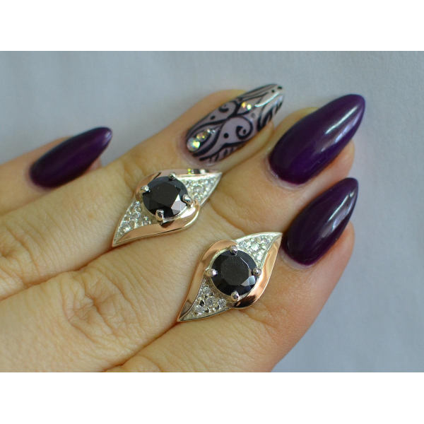 Серебряные серьги с золотыми вставками (145с)