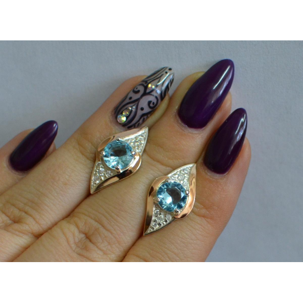 Серебряные серьги с золотыми вставками (145с)