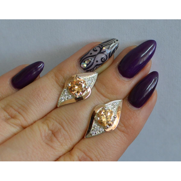 Серебряные серьги с золотыми вставками (145с)