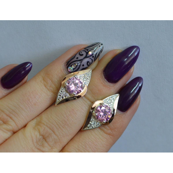 Серебряные серьги с золотыми вставками (145с)