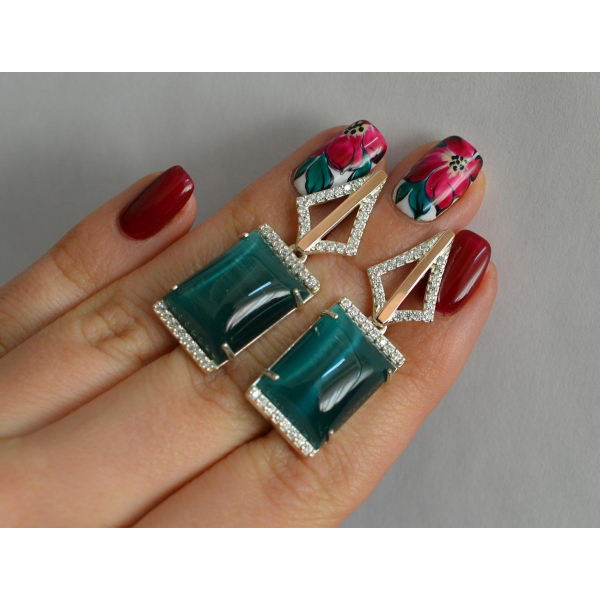 Серебряные серьги с кабашонами (146с)