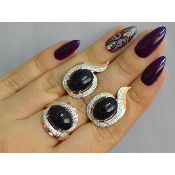 Серебряный гарнитур с золотыми пластинами (148)