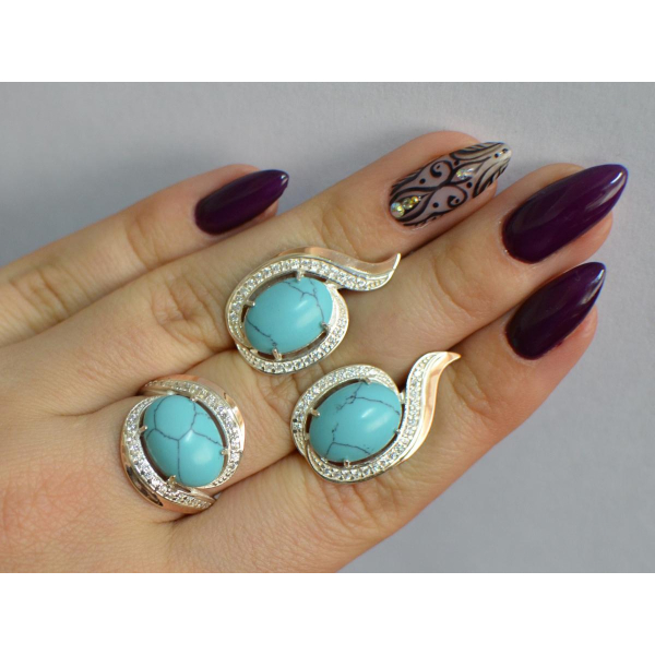 Серебряный гарнитур с золотыми пластинами (148)