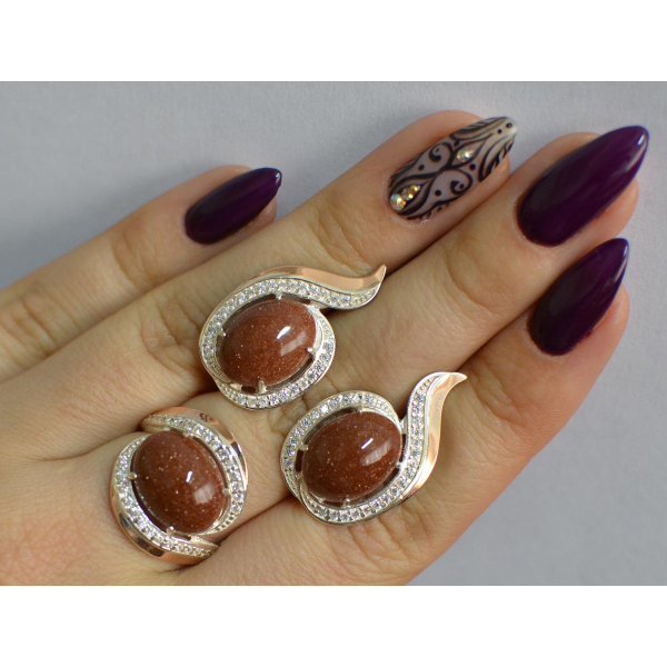 Серебряный гарнитур с золотыми пластинами (148)