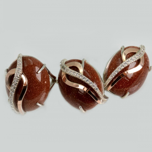 Серебряный комплект с золотыми накладками