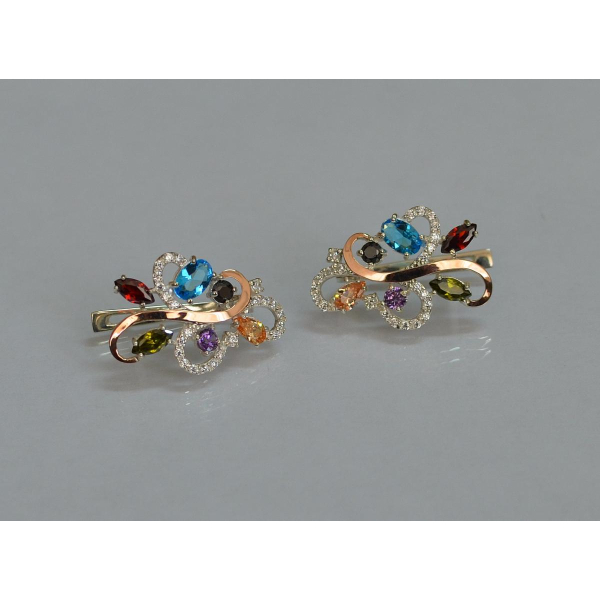 Серебряные серьги с золотыми вставками (151с)