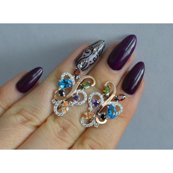 Серебряные серьги с золотыми вставками (151с)