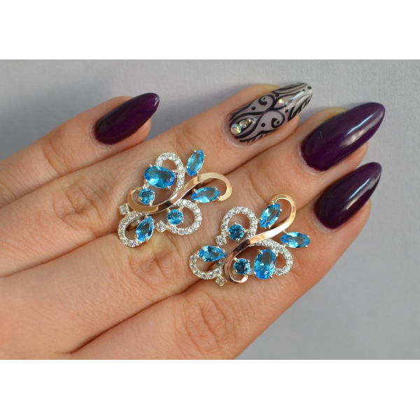 Серебряные серьги с золотыми вставками (151с)