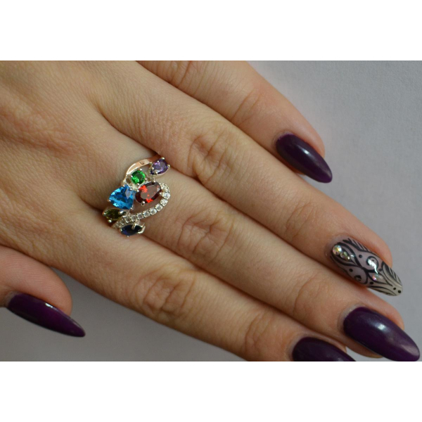 Серебряное кольцо с золотыми вставками (152к)