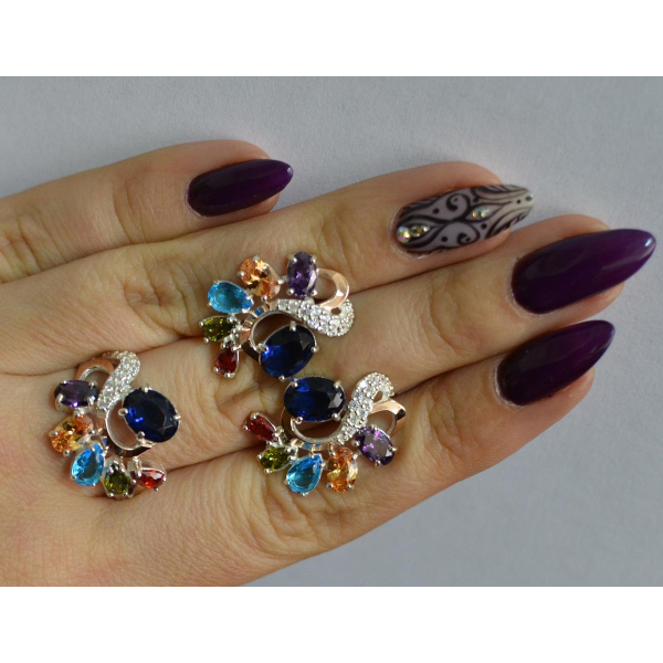 Серебряный набор с золотыми пластинами (153)